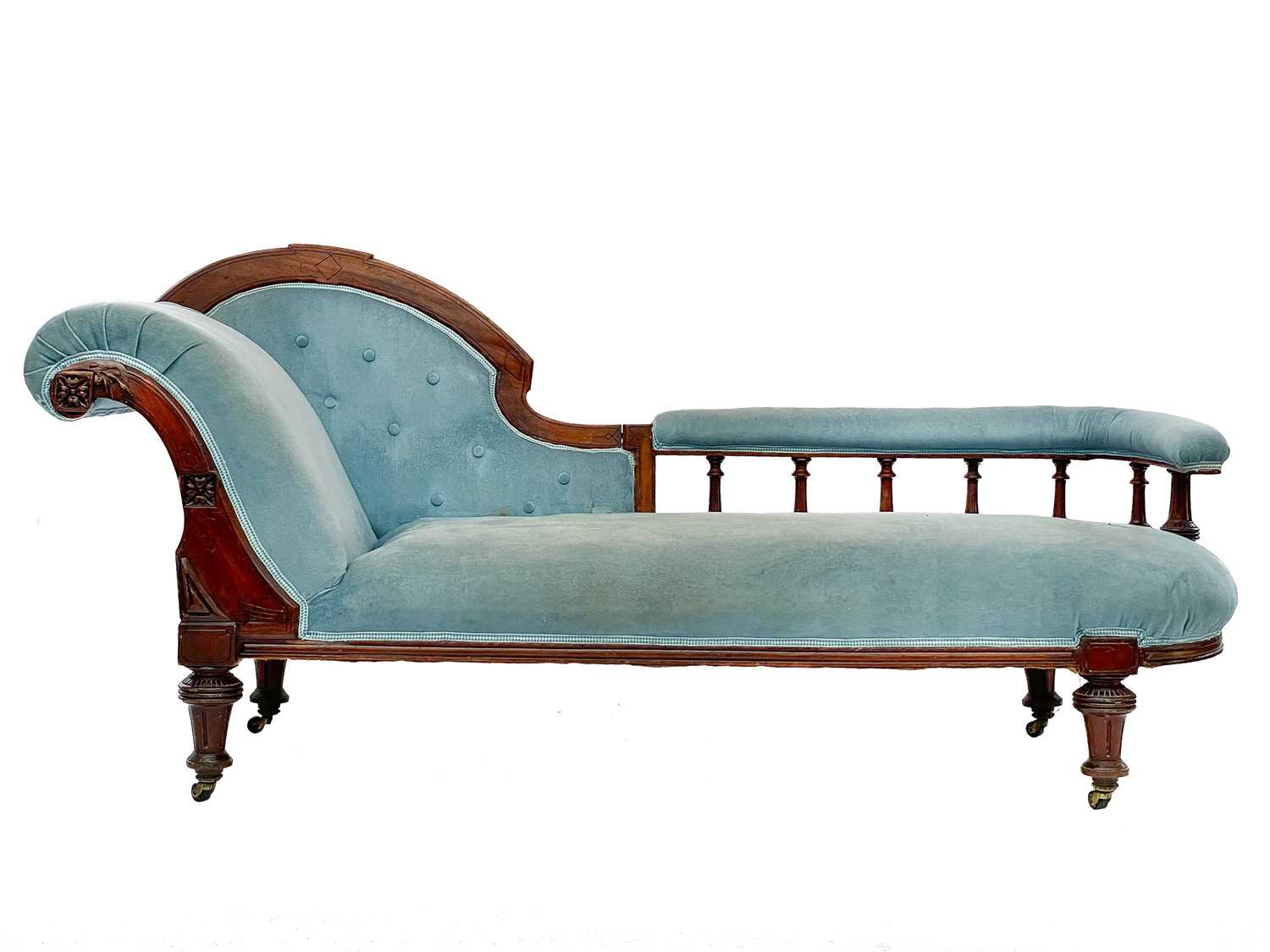 Lot 443 A Victorian walnut chaise lounge.