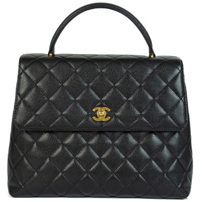 Lot 623 - A Chanel black caviar leather Kelly top handle bag.