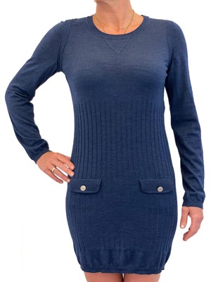 Lot 526 - A Chanel blue wool and silk mix jumper dress.