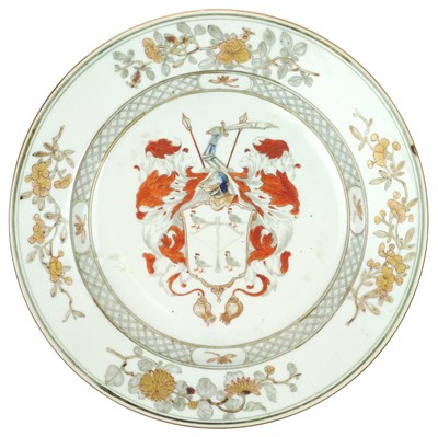 Lot 1013 - A Chinese armorial porcelain plate, 18th century.