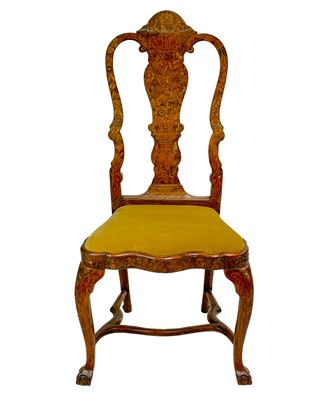 Lot 212 - A late 18th century Dutch elm marquetry side chair.