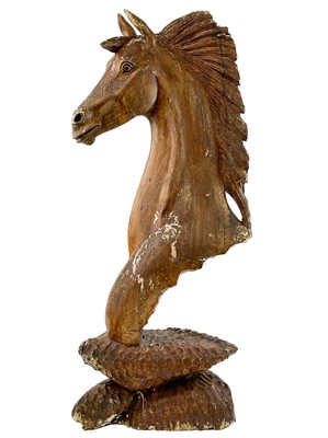 Lot 218 - A wood carved horse head sculpture.