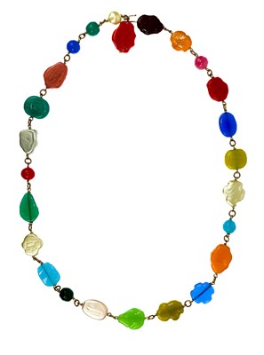 Lot 9 - A Chanel multi-coloured glass bead and gold-tone belt or necklace.