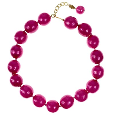 Lot 576 - A Chanel Hip-Hop Collection Barbie pink faux pearl large bead and gold-tone necklace.