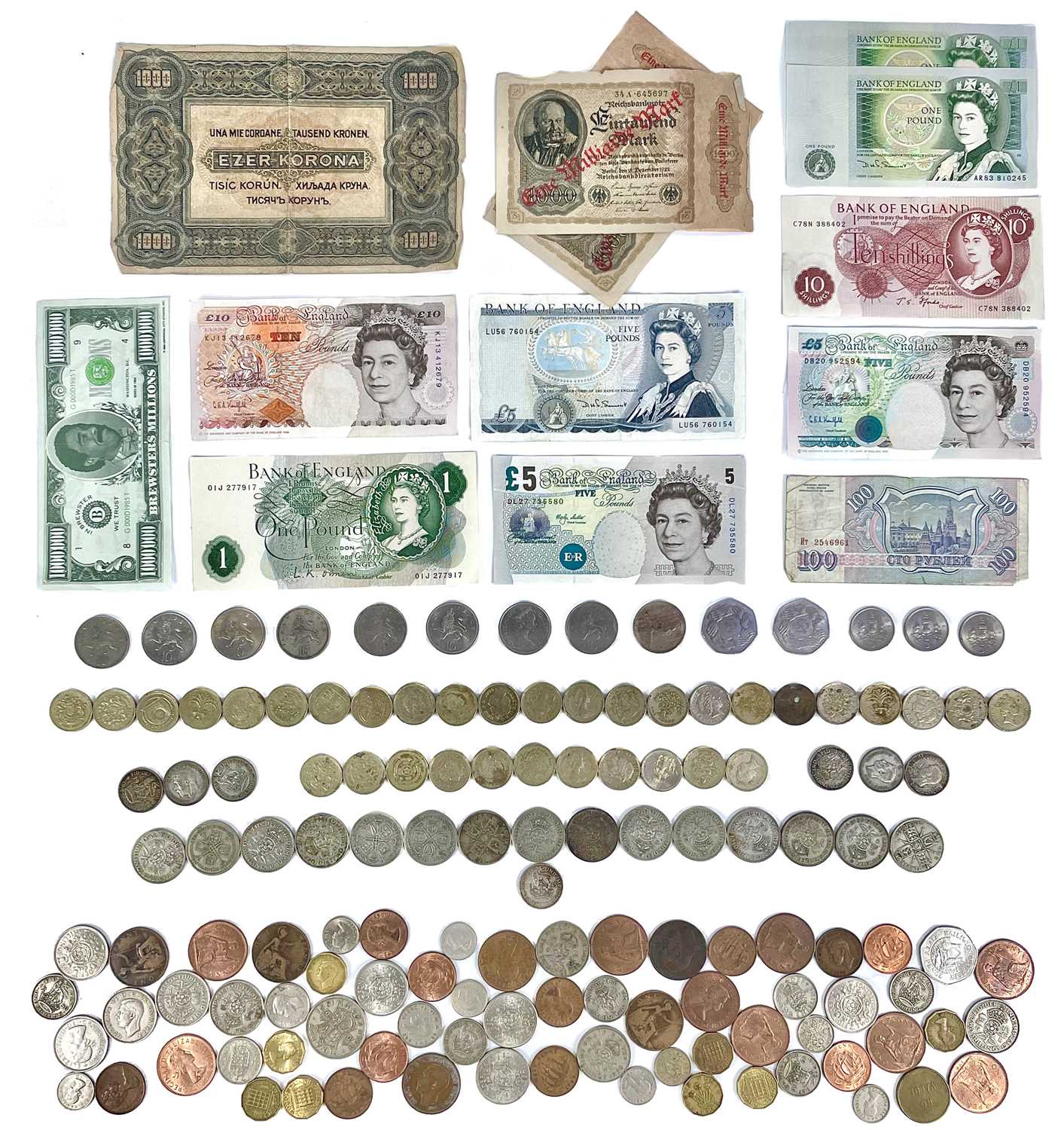 Lot 114 - GB pre 1947 coinage, banknotes and decimal coinage etc.