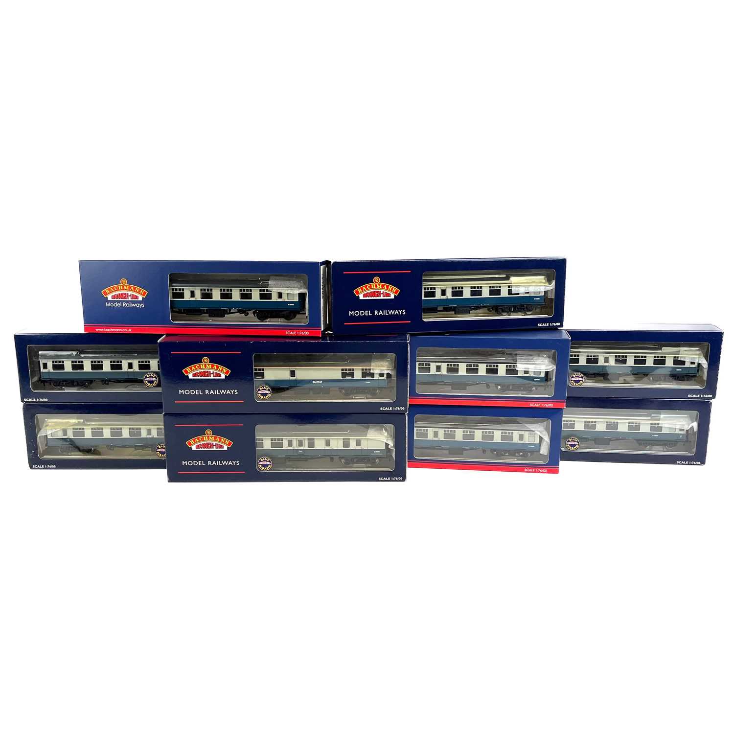 Lot 623 - Bachmann boxed "00" BR MK1 blue & grey livery coaches (x10)