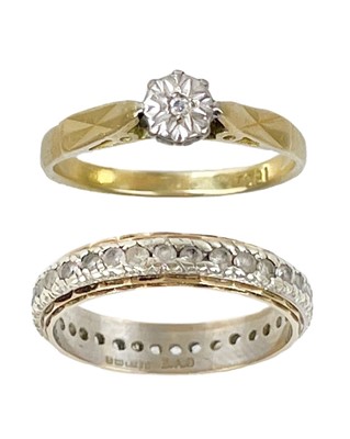 Lot 251 - An 18ct diamond solitaire ring and a 9ct white spinel full eternity ring.