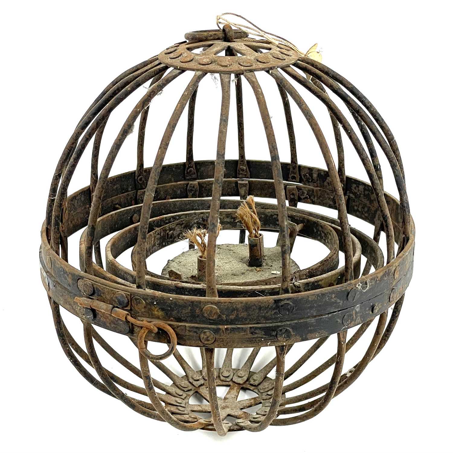 Lot 111 - A 19th century gimbal cage lamp.