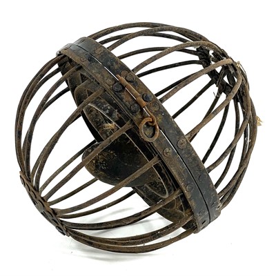 Lot 111 - A 19th century gimbal cage lamp.