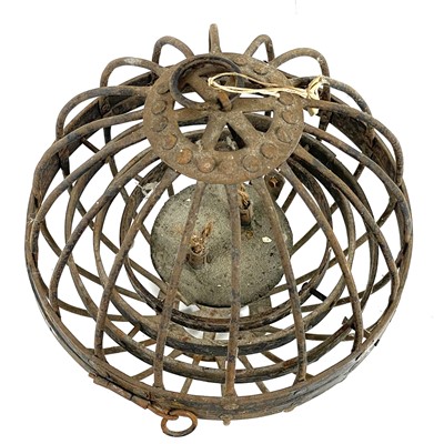 Lot 111 - A 19th century gimbal cage lamp.