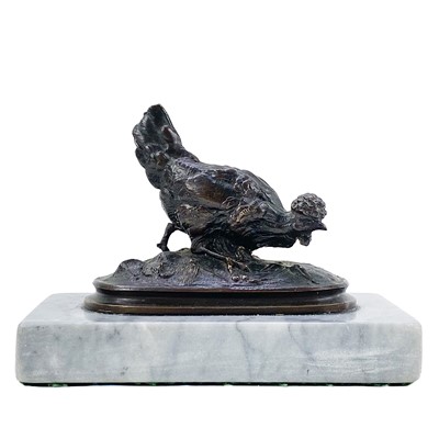 Lot 99 - A bronze desk weight modelled as a chicken.