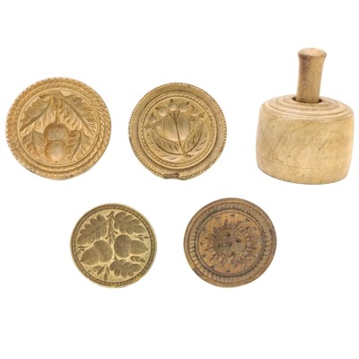 Lot 47 - Five treen butter stamps.