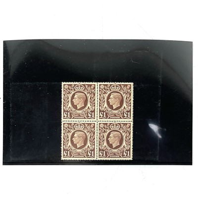 Lot 378 - GB 1948 GVI £1 brown U/M block of four