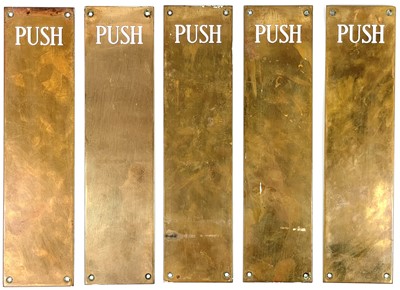 Lot 48 - Five brass and enamel PUSH finger plates.