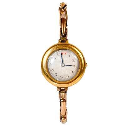 Lot 80 - A 1920's 18ct cased lady's manual wind wristwatch, with 15ct expanding bracelet.