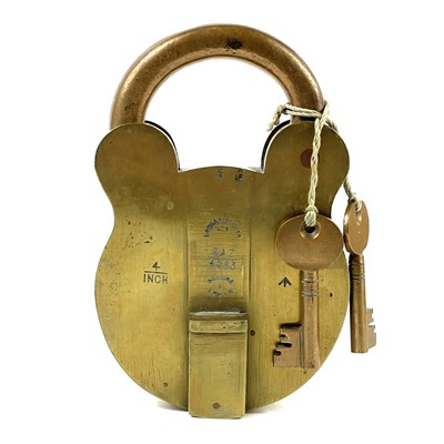 Lot 36 - A large Ministry issued brass 4" padlock and key.