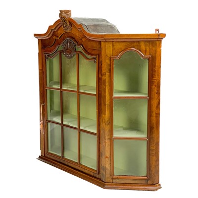 Lot 129 - A late 19th century Dutch walnut wall hanging display cabinet.