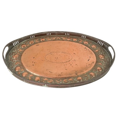 Lot 2 - A Newlyn copper oval galleried tray.