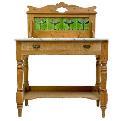 Lot 206 - A late Victorian marble top pine washstand.