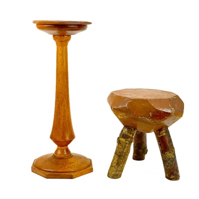 Lot 103 - A small oak rustic tripod stool.