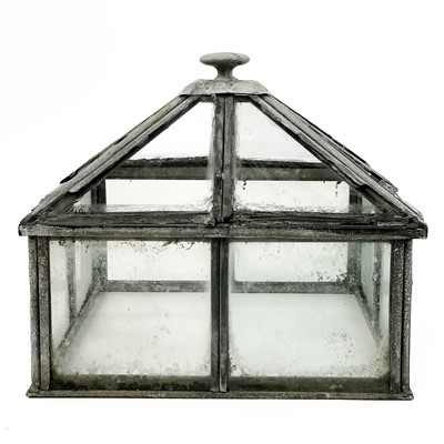 Lot 281 - A zinc framed square section glazed garden cloche and cover.