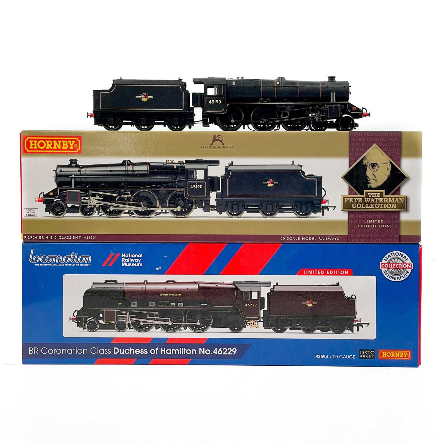 Lot 633 - Hornby Limited Edition "00" Duchess and Black 5 steam engines (x2)