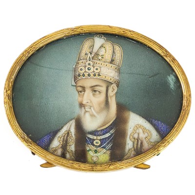 Lot 28 - An Indian miniature oval portrait painting of Bahadur Shah Zafar, 19th century.