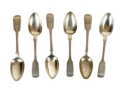 Lot 181 - A set of six Victorian silver fiddle pattern dessert spoons by William Eaton.