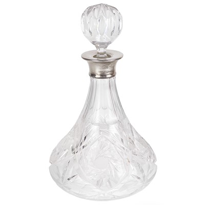 Lot 197 - A modern silver mounted cut glass ship's decanter by Mappin & Webb.