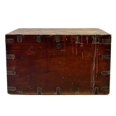 Lot 100 - A Victorian teak brass bound campaign trunk.