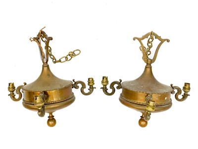 Lot 66 - A pair of brass hanging electroliers.