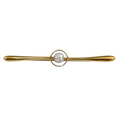 Lot 331 - A 15ct bar brooch set with a single 0.20ct round cut diamond.