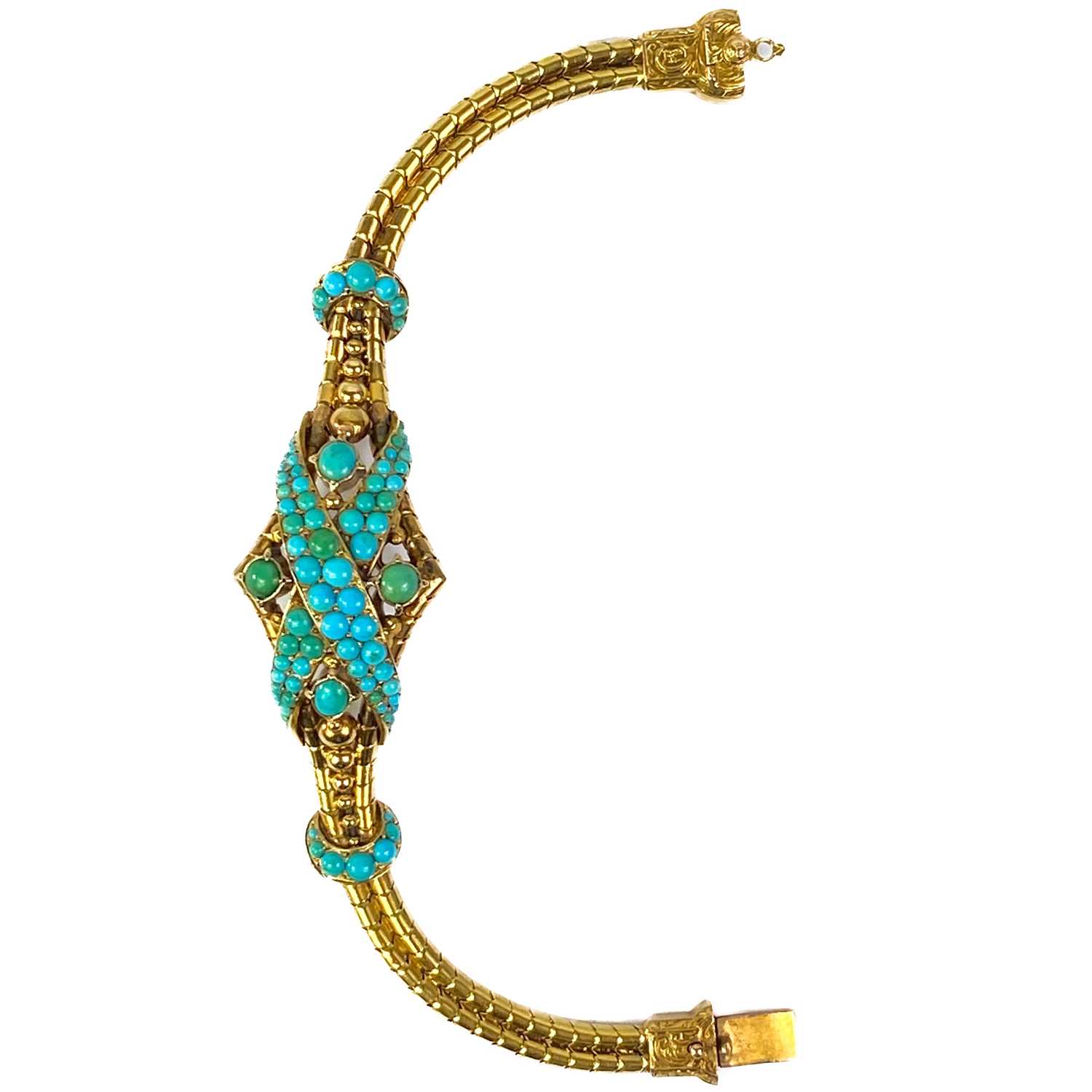 Lot 327 - A good early Victorian high-purity gold turquoise set bracelet.