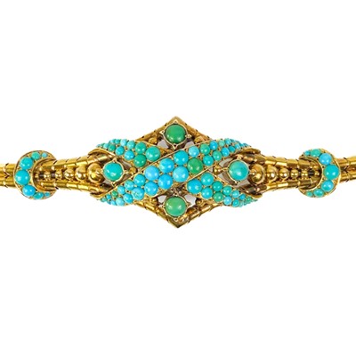 Lot 327 - A good early Victorian high-purity gold turquoise set bracelet.