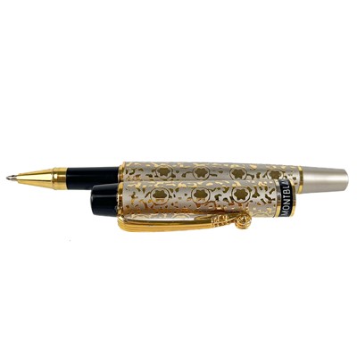 Lot 243 - A Mont Blanc rollerball pen with silver and gold plated case with violin neck clip.