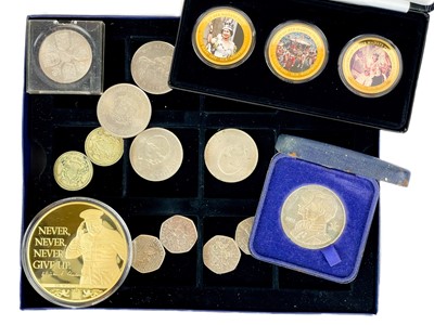 Lot 150 - Great Britain & world crown sized coins, medallions and "Last of the Sixpences" cased set