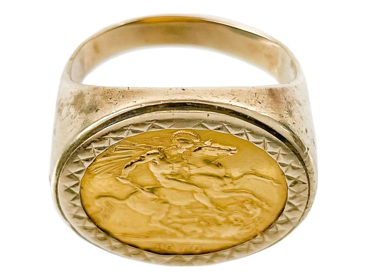 Lot 46 - A 9ct gold-mounted 1976 full sovereign coin ring.