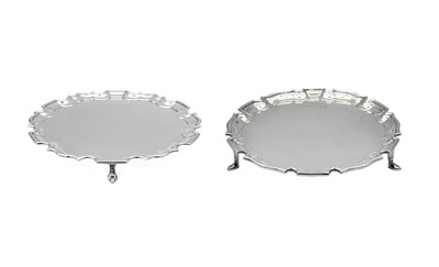 Lot 102 - Two similar modern silver waiters with pie-crust rims.