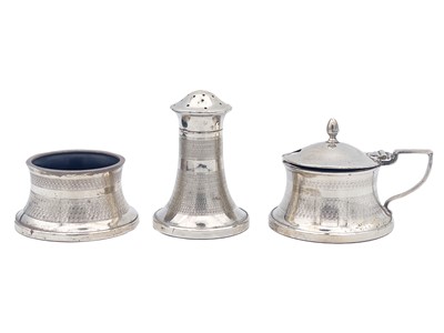 Lot 113 - A George V silver three piece cruet set.