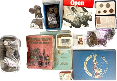 Lot 167 - GB silver and Victorian pennies, year sets, etc world coins, stamps / cigarette cards etc