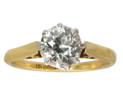 Lot 91 - A 1.00ct diamond (estimated) 18ct and platinum set solitaire ring.