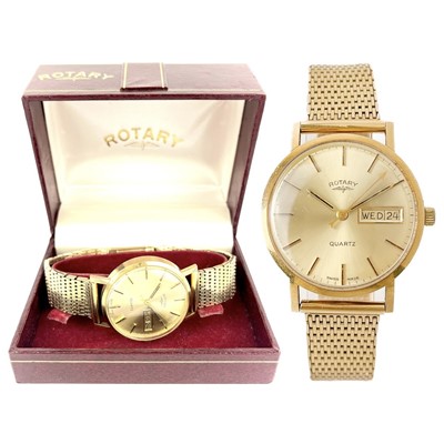 Lot 161 - A Rotary 9ct gold gentleman's quartz bracelet wristwatch.