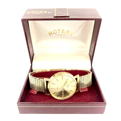 Lot 161 - A Rotary 9ct gold gentleman's quartz bracelet wristwatch.