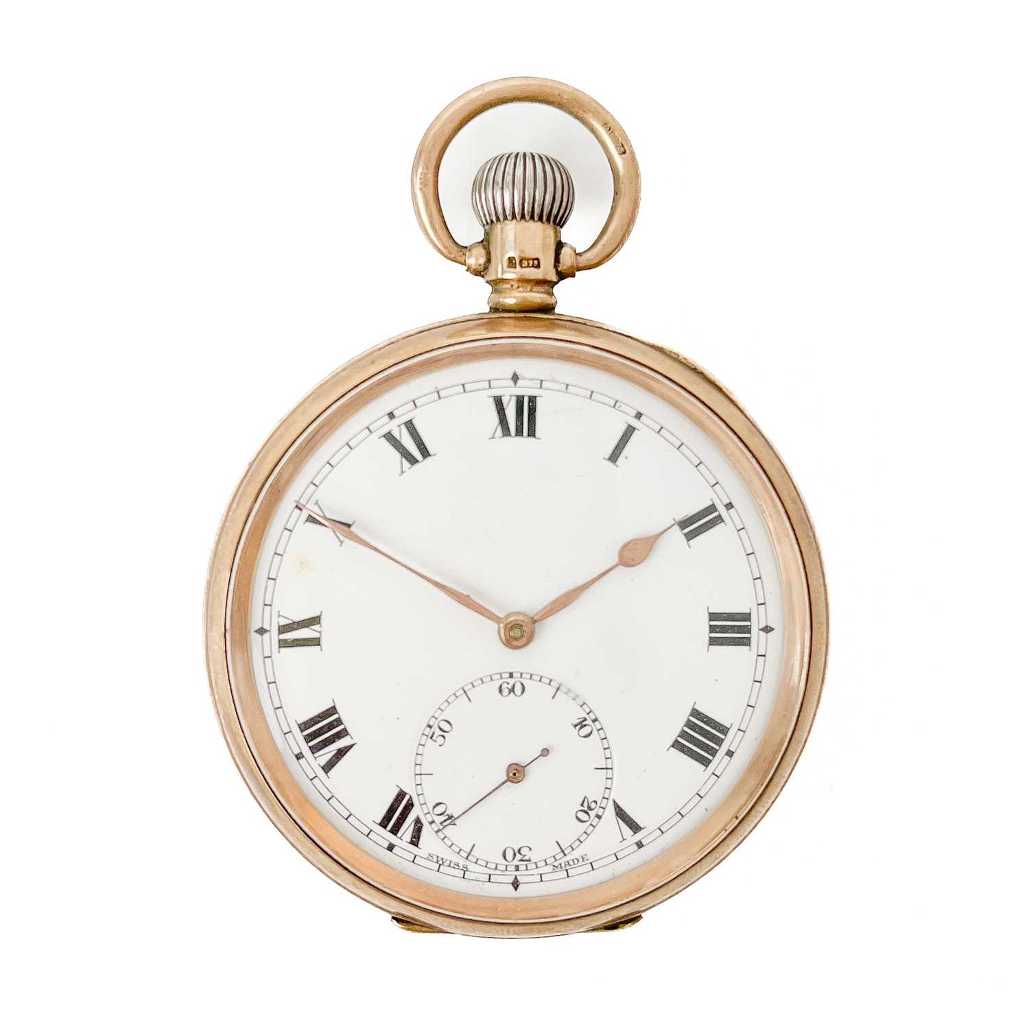 Lot 45 - A 9ct rose gold crown wind open face pocket watch.