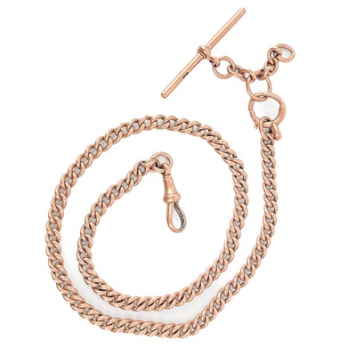 Lot 71 - A 9ct rose gold Albert pocket watch curb link chain