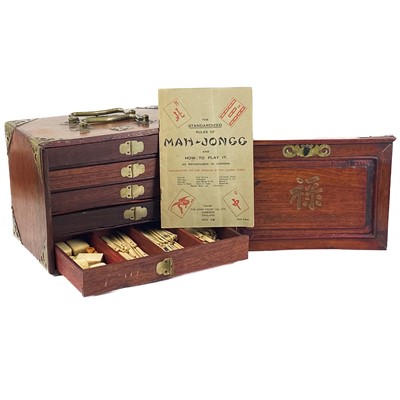 Lot 1289 - A cased mahogany mahjong set, early 20th century.