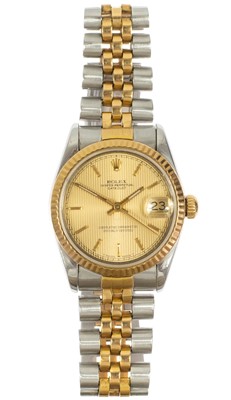 Lot 179 - Rolex - A Rolex Oyster Perpetual Datejust 18ct gold and steel lady's wristwatch.