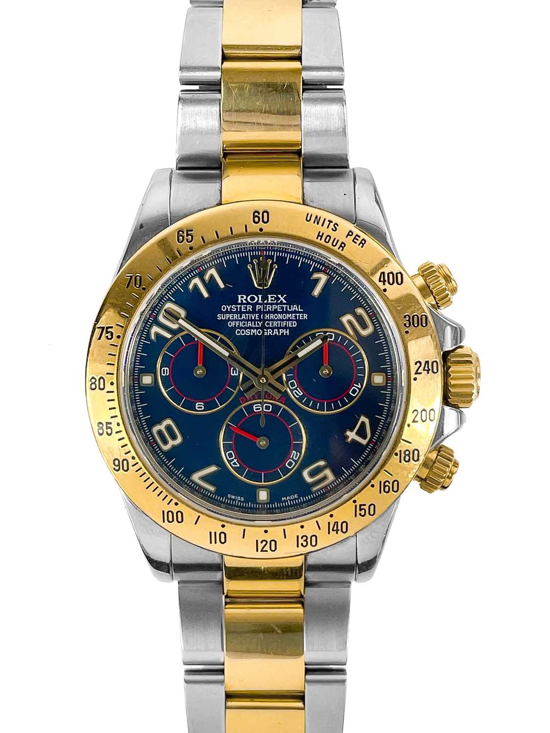 Lot 475 - Rolex - A Rolex Cosmograph Daytona 18ct gold and steel gentleman's bracelet wristwatch, ref. 116523.