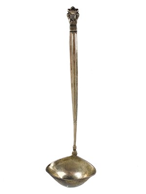 Lot 184 - A Georg Jensen silver Acorn pattern sauce spoon.