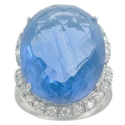 Lot 344 - A 9ct white gold blue fluorite and diamond set dress ring by Rocks & Co.